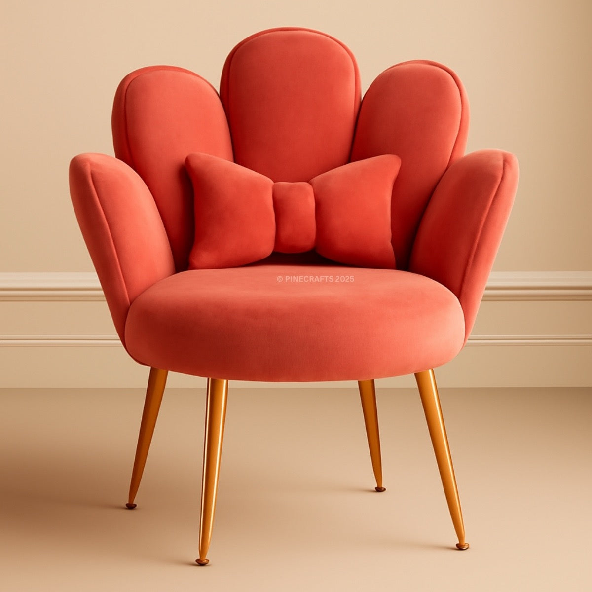 Red armchair with a bow design on a beige background